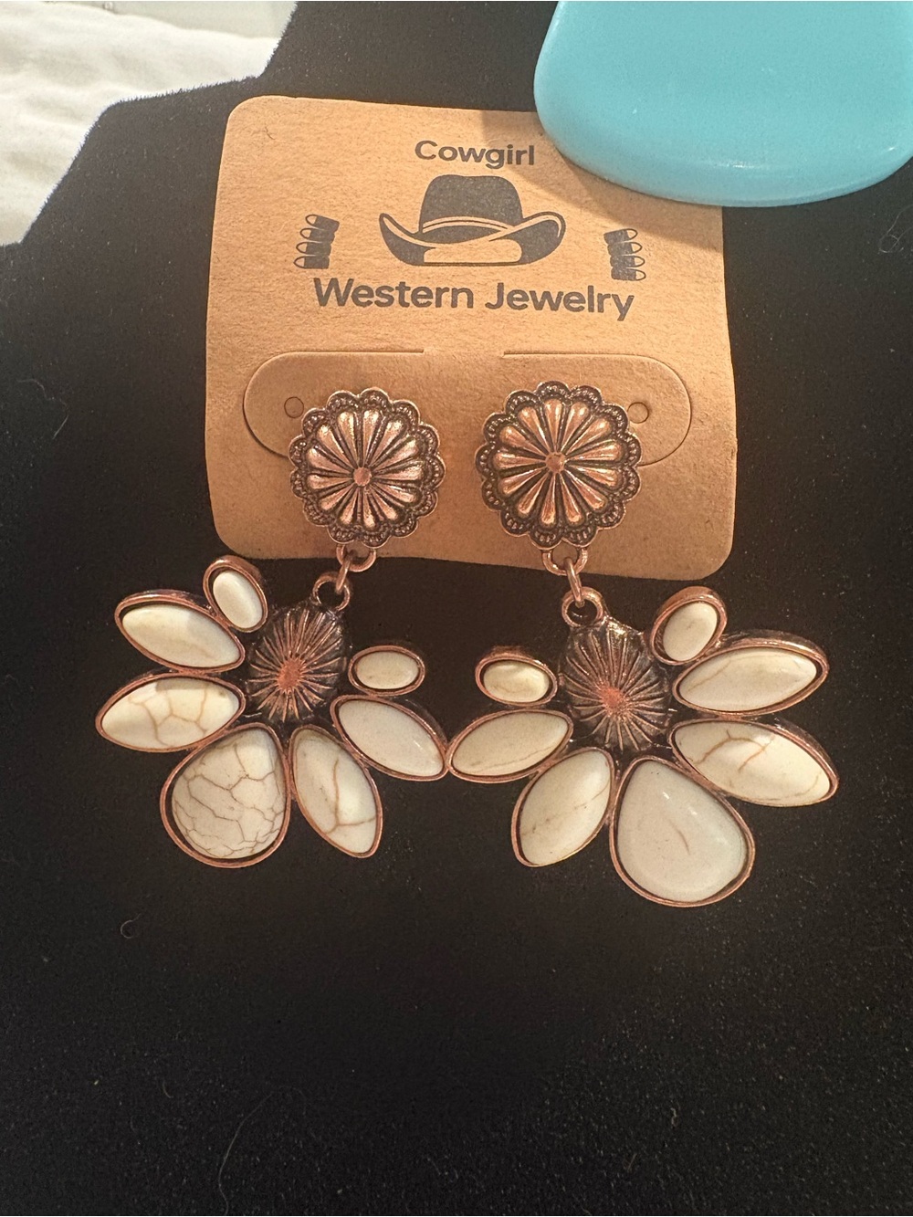 White Stone Flower Drop Earrings